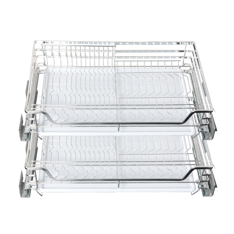 橱柜拉篮实心圆钢方钢500阻尼调味蓝550双层锅栏650柜体850碗碟篮