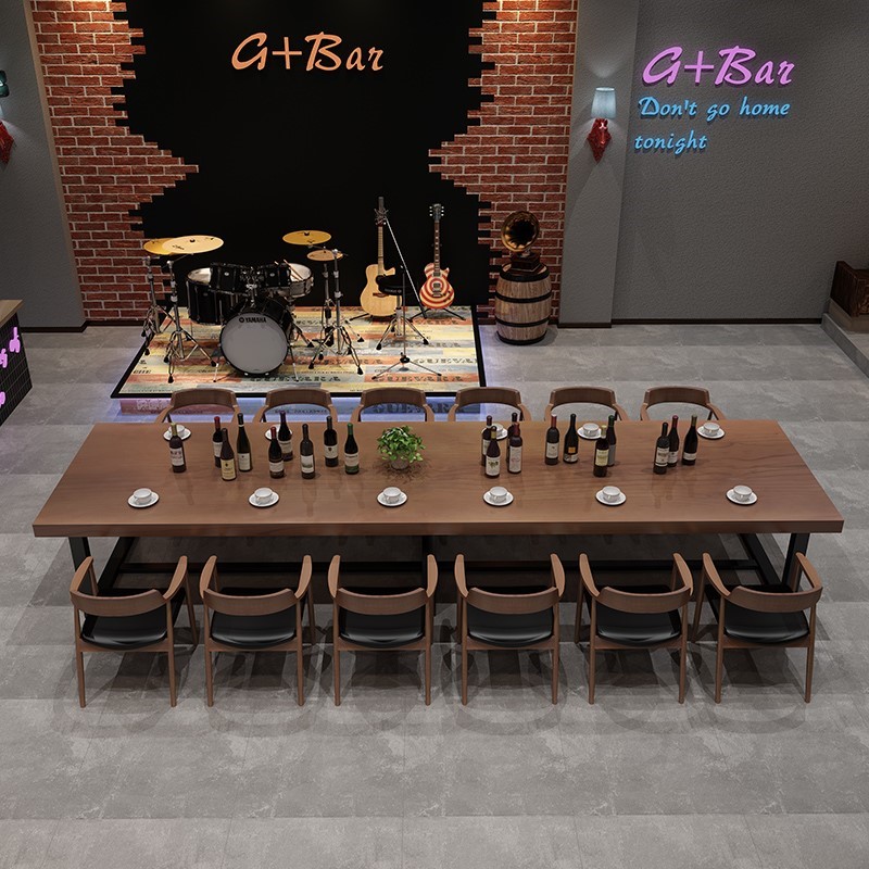 工业风长方形铁艺实木大餐桌复古餐厅木质餐桌椅组合酒吧实木餐桌