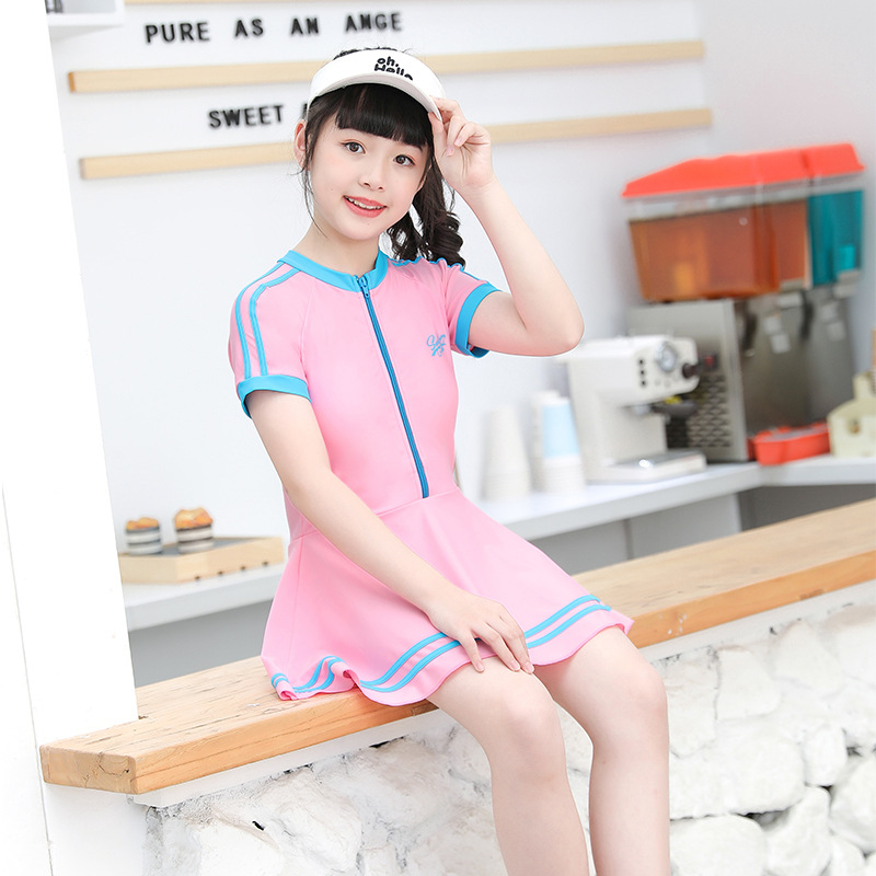 儿童游泳衣女孩连体中大童韩国2023新款专业分体裙式学生泳装