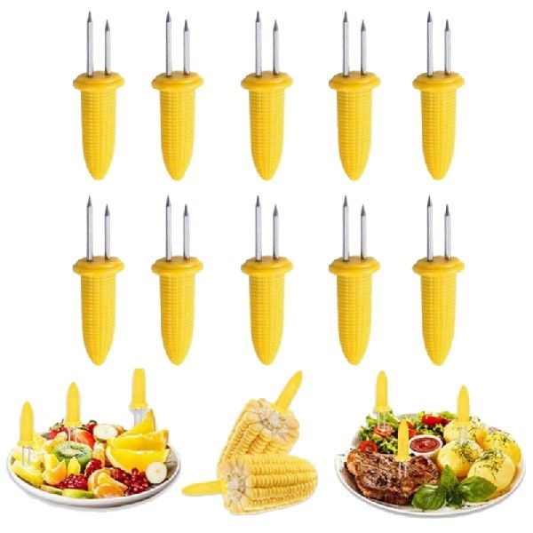 10pcs Fork Corn Skewer Stainless Steel Corn Holders Corn On