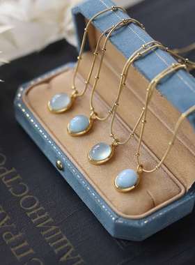 Star Ocean Blue Oval Aquamarine Necklace Clavicle Chain Tita
