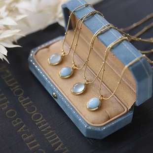 Oval Aquamarine Necklace Star Chain Blue Clavicle Tita Ocean