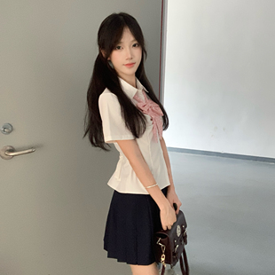 云靡 日系少女通勤百搭衬衣 原创正统jk制服夏季 甜妹褶皱收腰衬衫