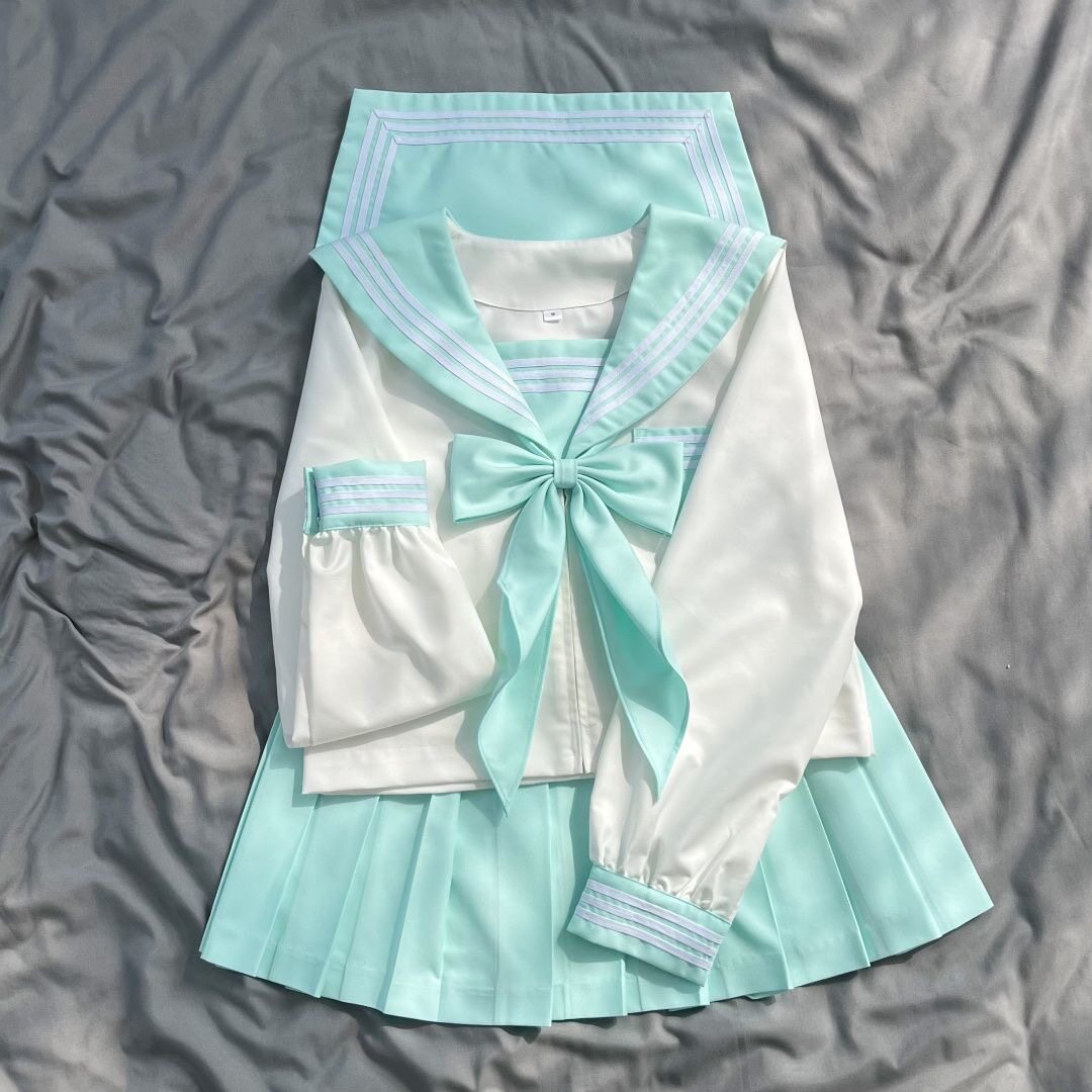 云靡jk原创正版冰青水手服学院风日系基础款长袖软妹套装冰蓝制服