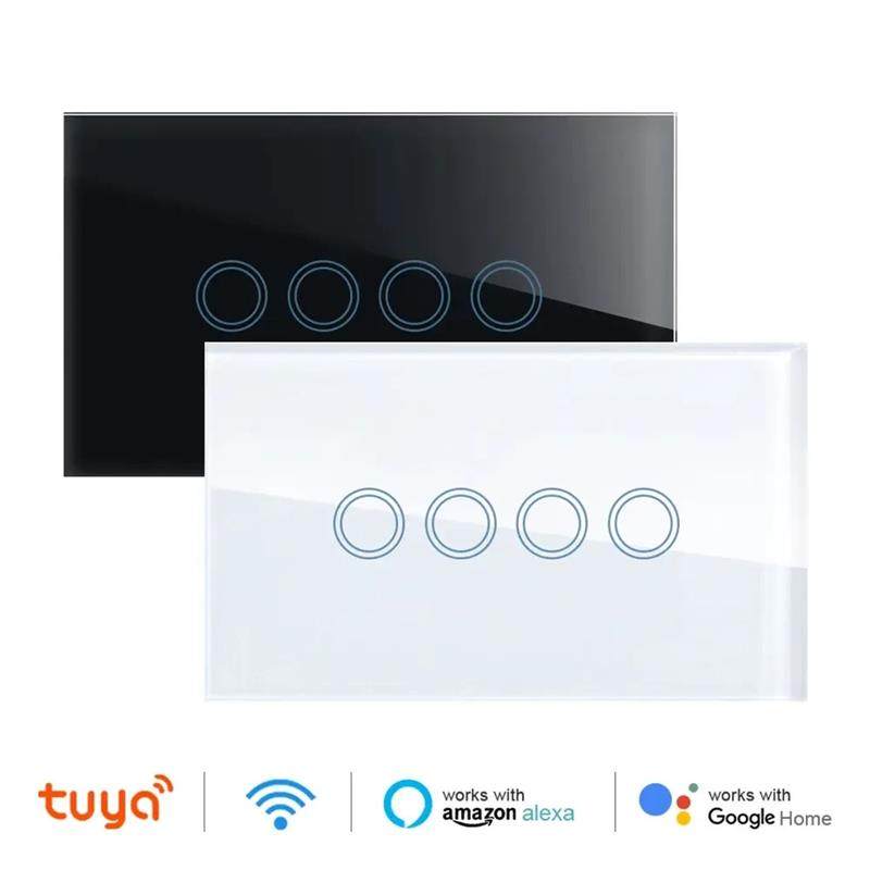 适配4开智能开关WIFI美标涂鸦zigbee单零火通用可关闭按钮灯双圈