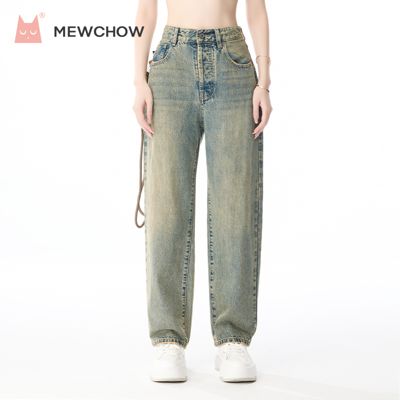 喵小周牛仔裤小脚直筒裤阔腿裤子