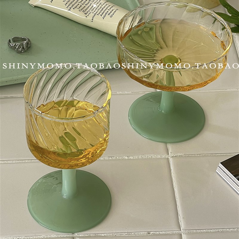 Shinymomo自制ins韩风法式彩色玻璃酒杯奶昔冰激凌杯