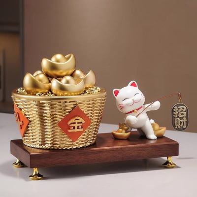 日进斗金招财猫摆件聚宝盆乔迁新居礼品客厅装饰店铺前台开业礼物