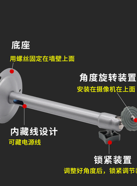 监控支架室外05钢铁加长杆万向吊装藏线l型摄像机支架鸭嘴壁装