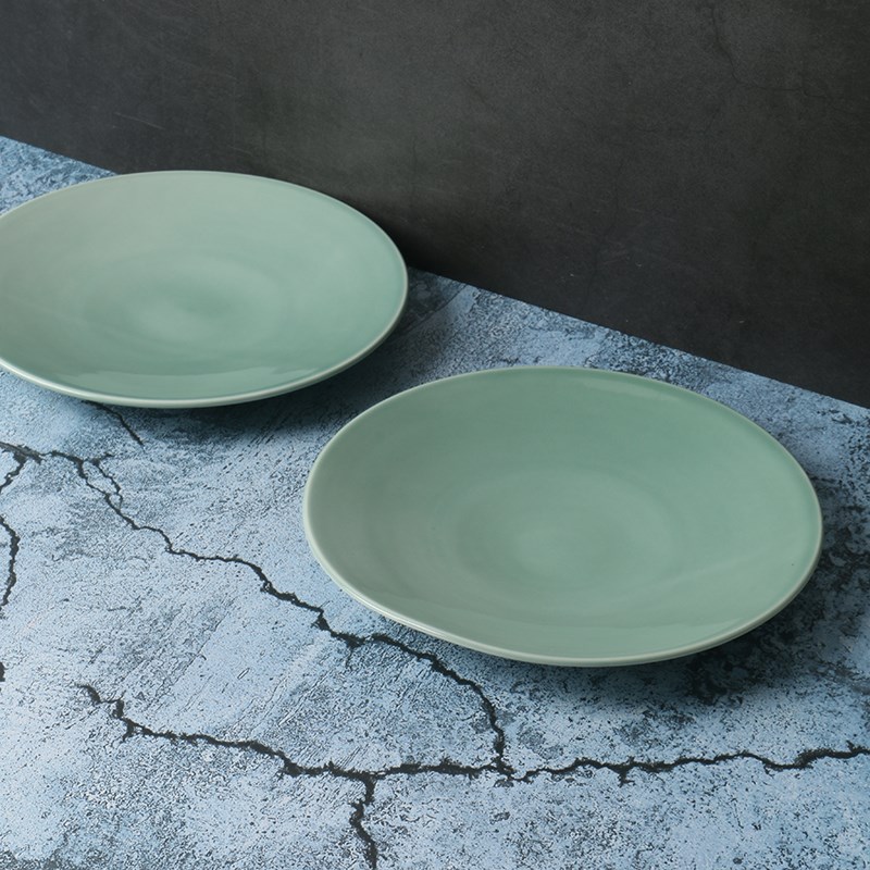 【某牌 孤品】湖绿色陶瓷餐具家用平盘【高端 新骨瓷】好看菜盘子