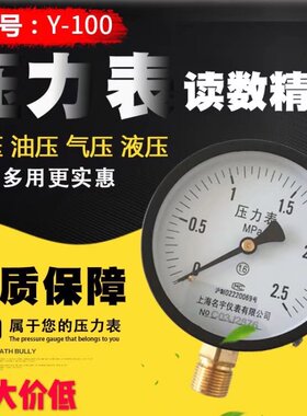 Y100压力表消防水管表4分水压表耐高温蒸汽锅炉表真空表1.6/2.5mp