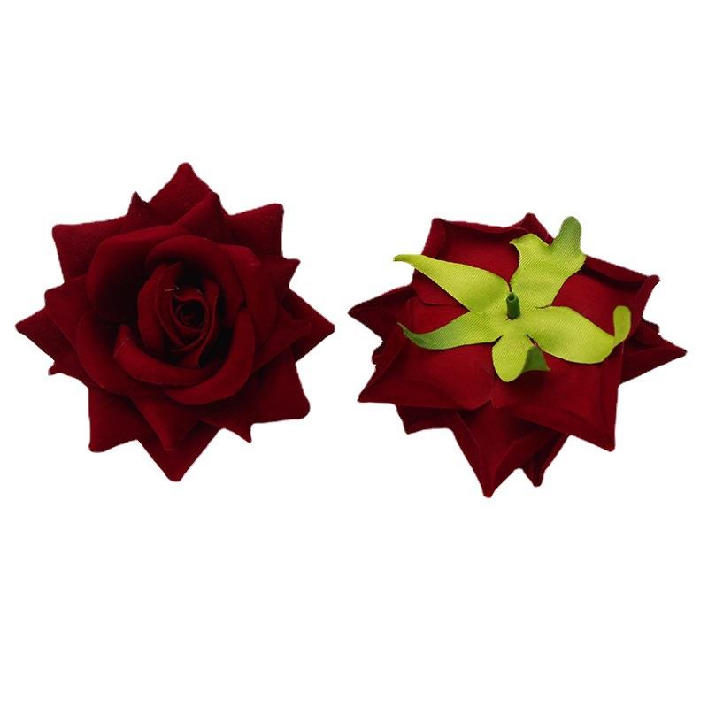 9-10cm高档绒布大玫瑰仿真花头diy制作婚庆布置服饰胸花装饰