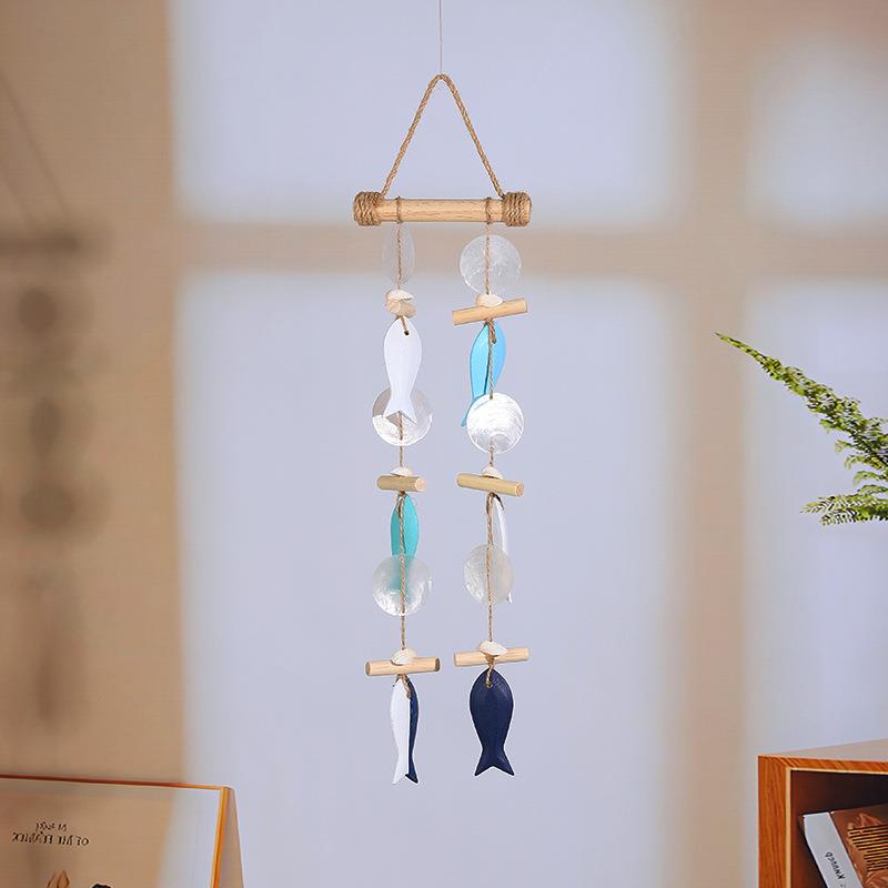 北欧风创意漂流木风铃实木麻绳鱼串墙壁挂饰餐厅民宿海洋主题装饰