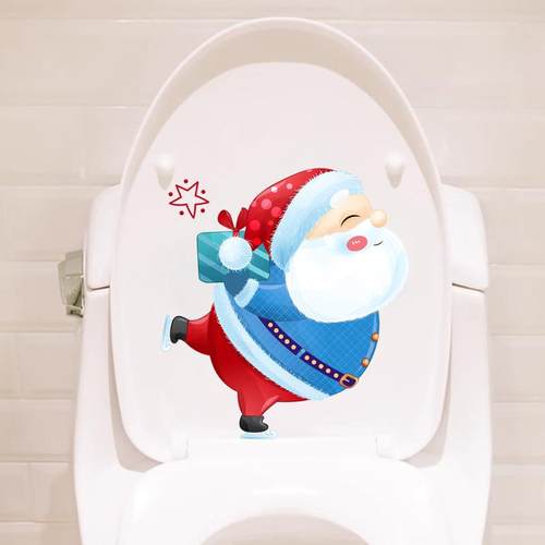 跨境圣诞老人马桶贴卫生间装饰墙贴创意卡通自粘静电贴画美化贴