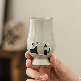草木灰堆雕熊猫闻香杯手绘功夫茶杯主人杯单杯陶瓷茶具喝茶品茗杯