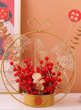 红浆发财果仿真花假花摆件客厅桌面装饰花篮乔迁新居礼物跨境