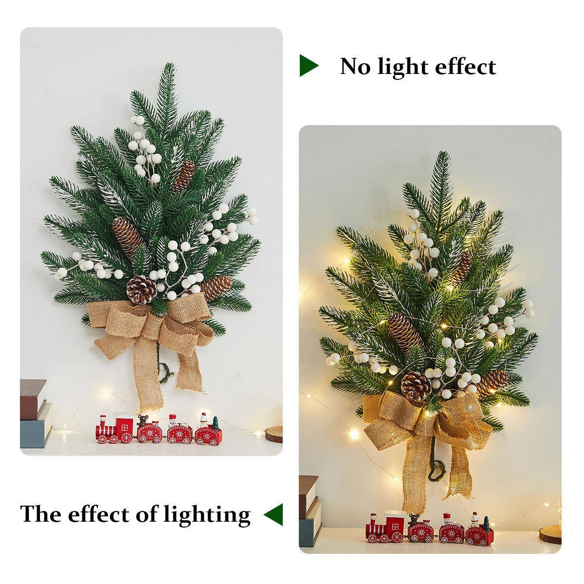 跨境亚马逊圣诞花环门挂仿真松果藤条半挂树墙面酒店商场橱窗壁挂