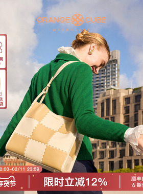 Orange Cube女包魔方拼接包头层牛皮大容量单肩斜挎包通勤托特包