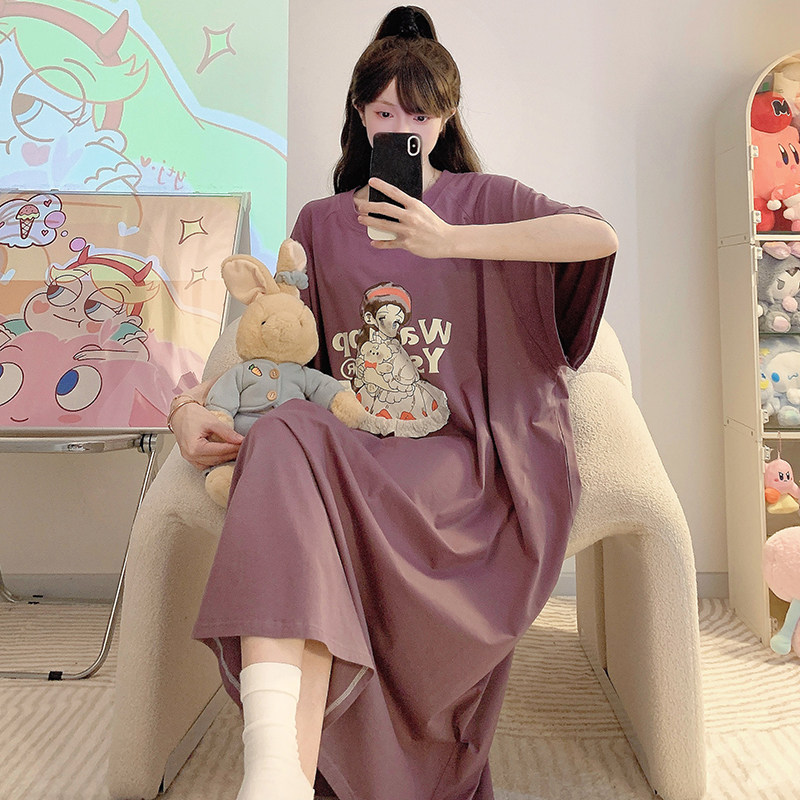 特大码300斤纯棉睡裙女夏季胖MM200斤加肥圆领印花短袖家居服女