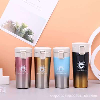 网红弹跳盖不锈钢咖啡杯广告礼品定制304保温杯时尚渐变色咖啡杯