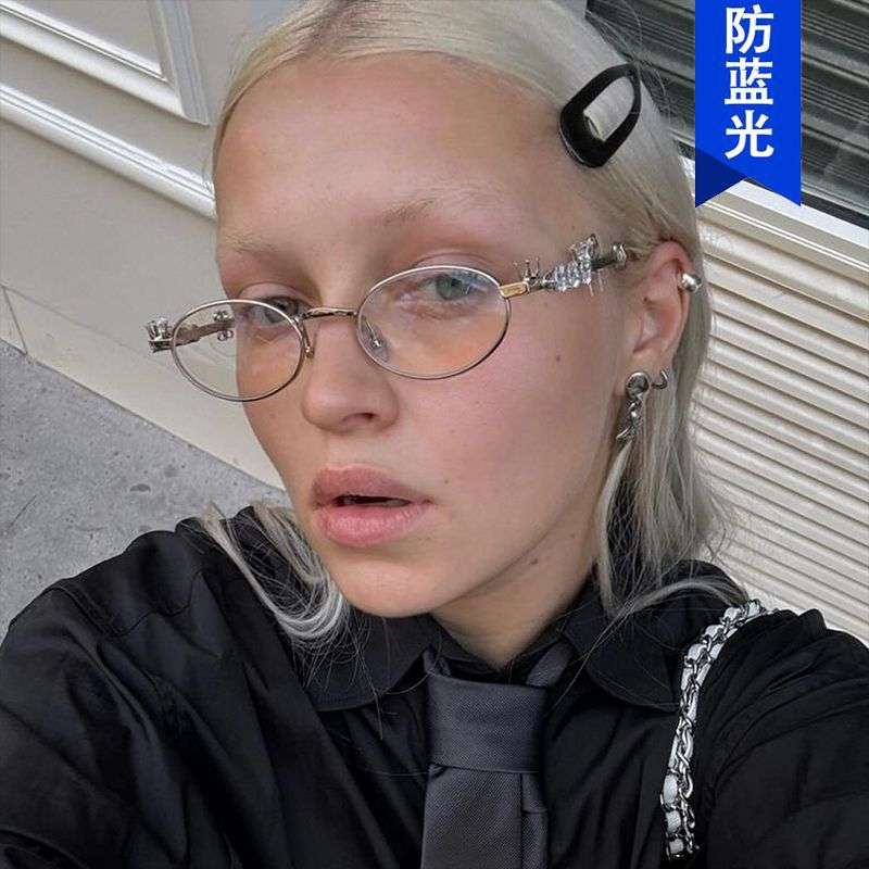 镶钻椭圆金属眼镜框珍珠小框眼镜架高级感素颜可配度数近视平光镜