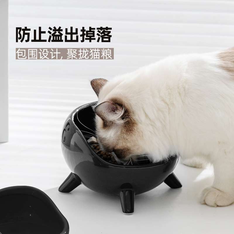 跨境陶瓷猫碗保护颈椎猫粮碗猫咪食盆饭盆狗狗水碗宠物用品防打翻