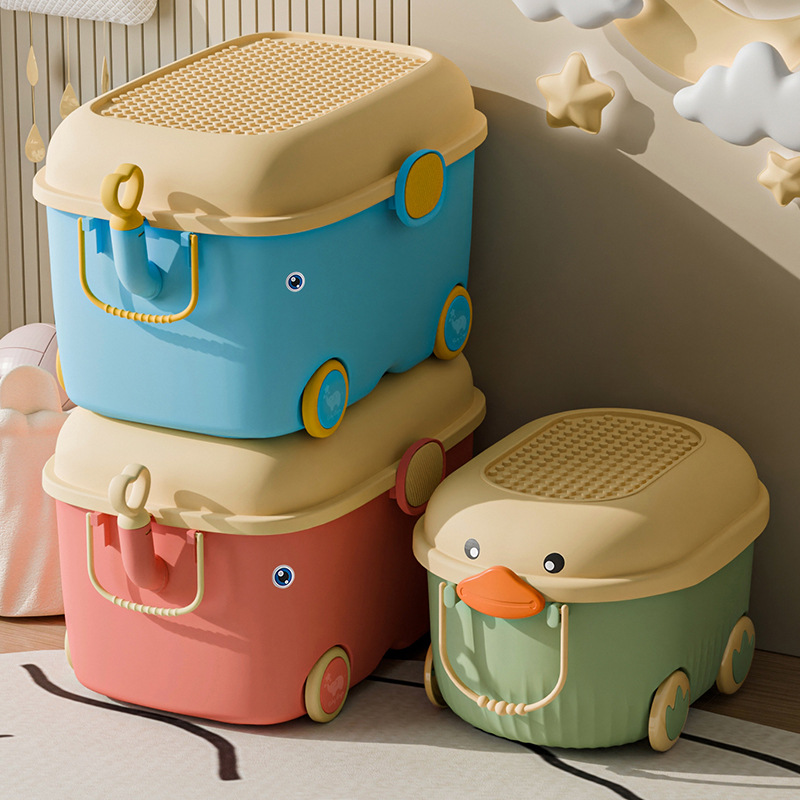 儿童玩具收纳箱宝宝衣服积木整理盒带滑轮卡通零食储物盒儿童收纳