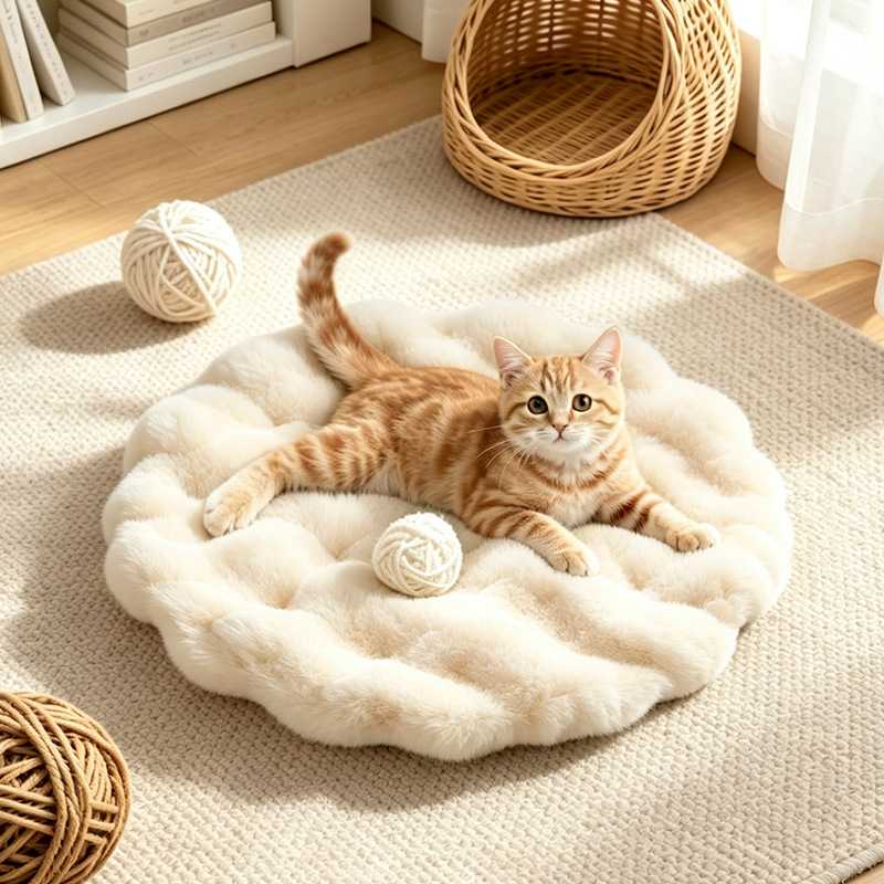 兔毛绒猫窝垫子狗窝睡眠圆形坐垫宠物床睡觉秋冬保暖猫咪地垫-3