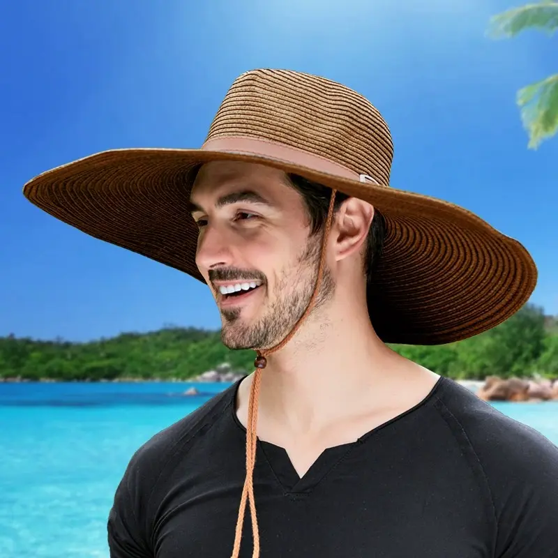 草帽男防晒帽钓鱼帽太阳帽男士帽子遮阳帽大头围海边防风骑车度假