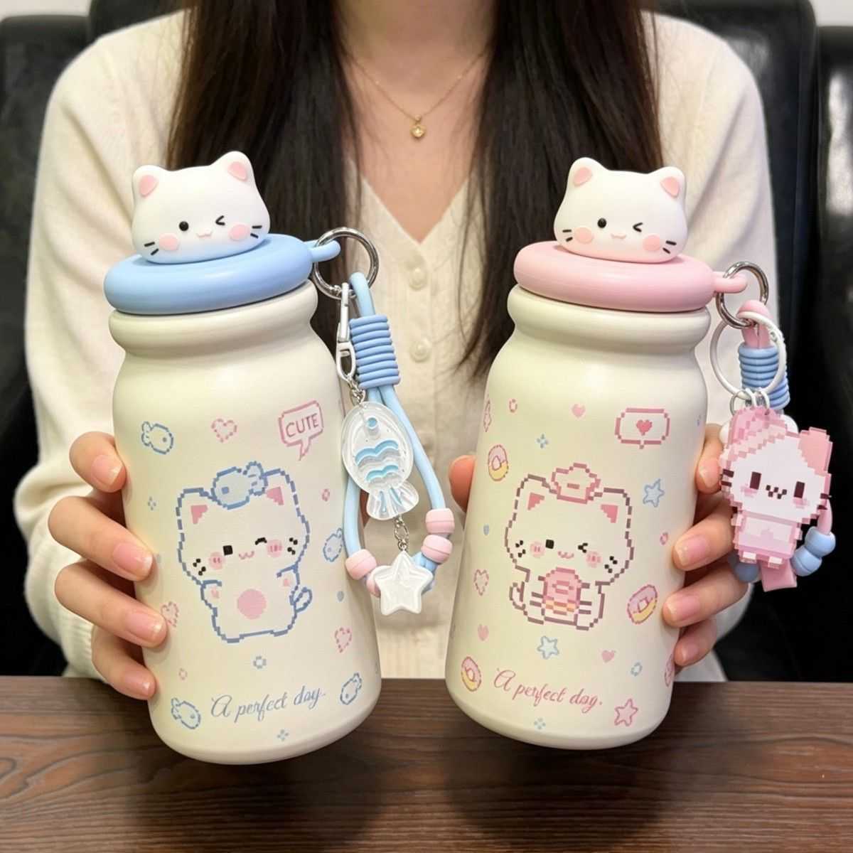 新款卡通小猫吸管水杯女生高颜值保温杯学生2026陶瓷杯子礼物便携