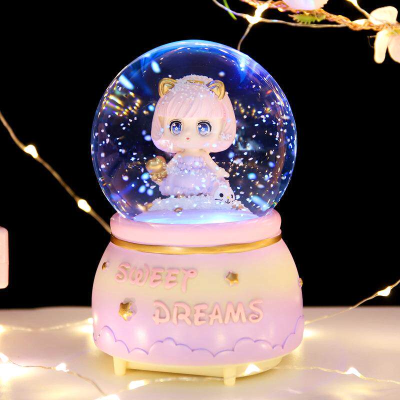 水晶球音乐盒发条飘雪少女心八音盒女儿童生日礼物小公主女孩子