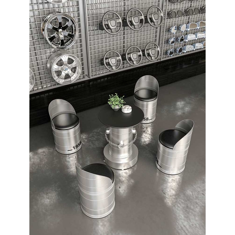 新款直销工业风复古油桶椅餐厅酒吧奶茶火锅店休闲桌椅组合铁桶椅