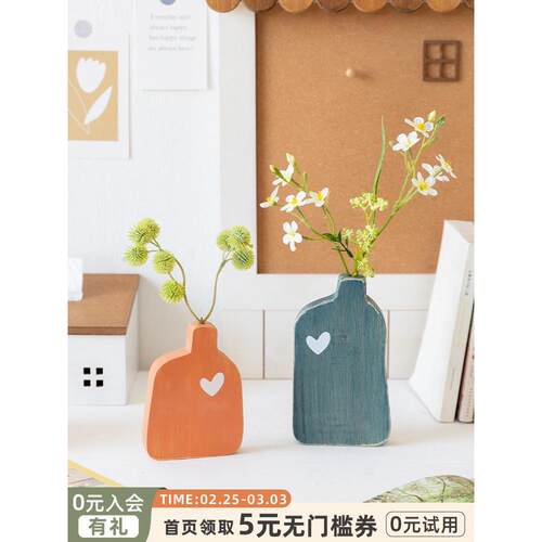 新款直销斯依 日系木质小花可爱电视柜摆件艺术级感小众复古法式