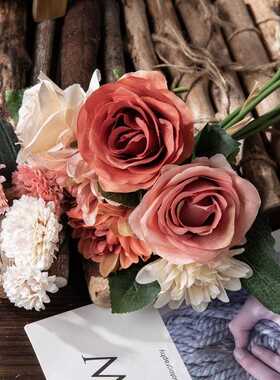 新款直销仿真花 大丽花玫瑰束假花婚庆家庭装饰品GF15538手捧花