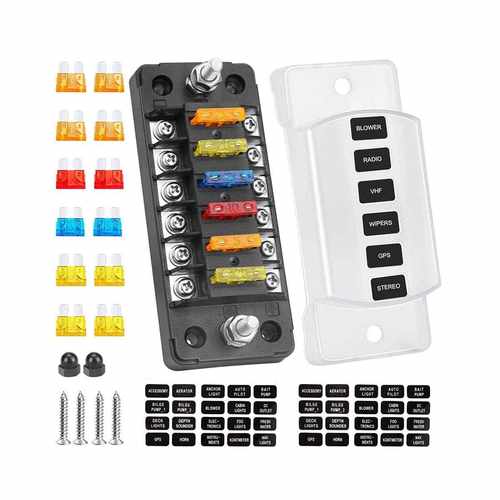 新款直销汽车保险丝盒6路正负极保险丝盒带LED灯插片式电源分线器