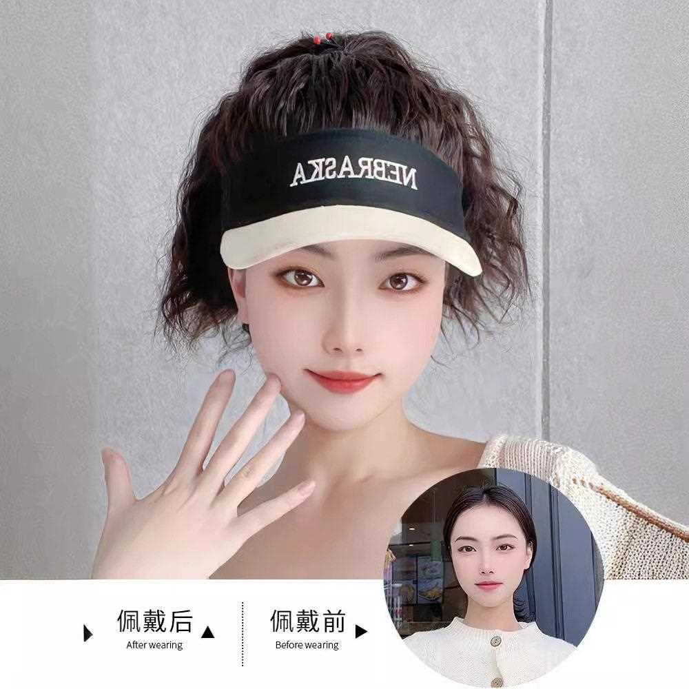 新款直销假发帽子女夏季短发一体时尚扎网红马尾拼色鸭舌帽仿真发