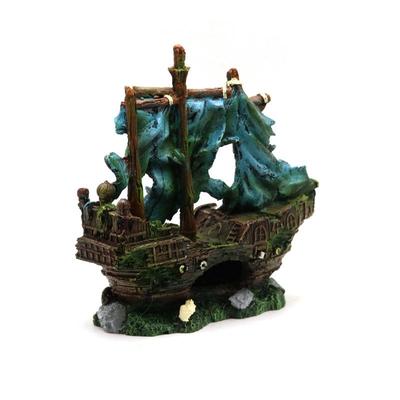 新款直销跨境 万圣节摆件鱼缸造景海盗船残骸水族箱装饰品沉船树