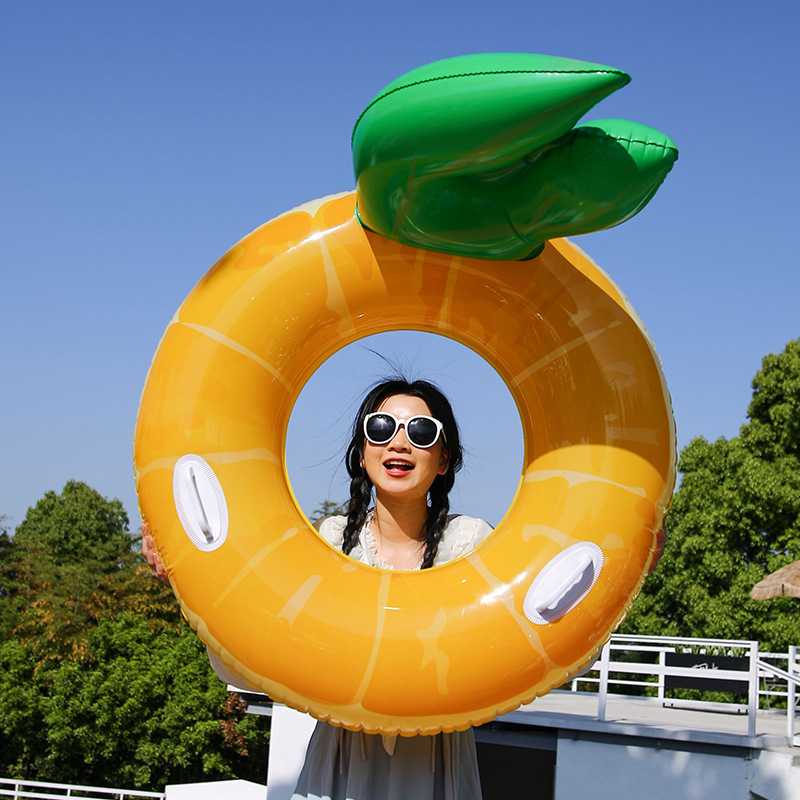 新款直销现货成人戏水靠背菠萝浮排躺椅游泳圈充气腋下带把手水果