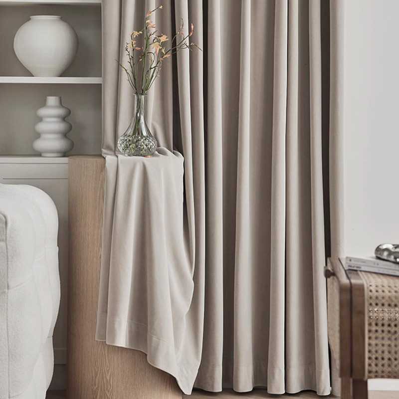 新款直销跨境欧式客厅落地简约纯色卧室高档加厚绒布遮光成品窗帘