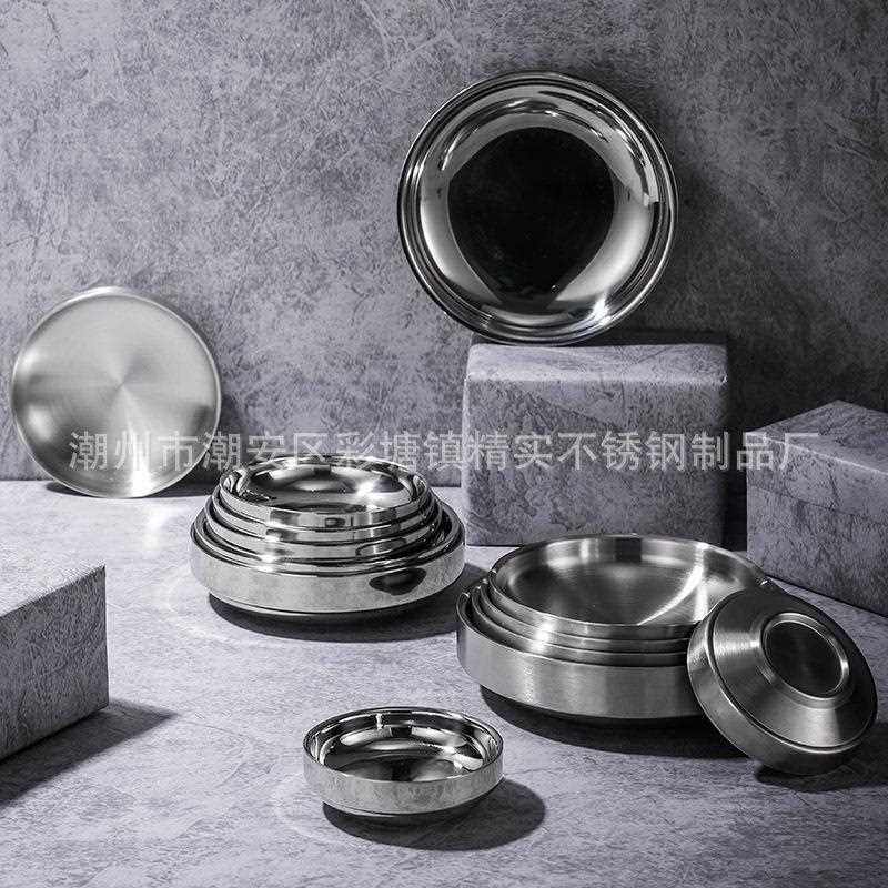 新款直销韩式双层不锈钢餐碟泡菜碟子调料碟加厚料理小碗小菜盘凉,餐饮具,碟,淘宝优惠券,粉丝福利购,淘宝优惠卷