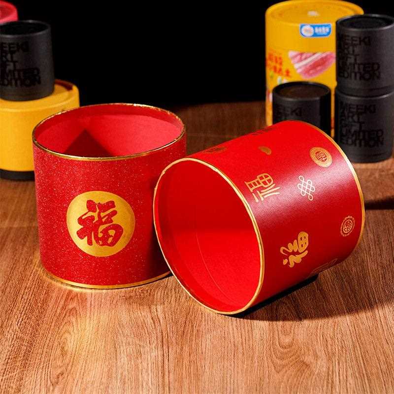 新款直销新春红色抱抱桶圆筒节日礼品盒红色大号包装圣诞圆形花盒