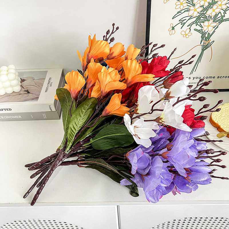 新款直销仿真玉兰花 单支5叉20头兰花家居装饰摆件塑料假花拍摄道,家居饰品,仿真花/假花,淘宝优惠券,粉丝福利购,淘宝优惠卷