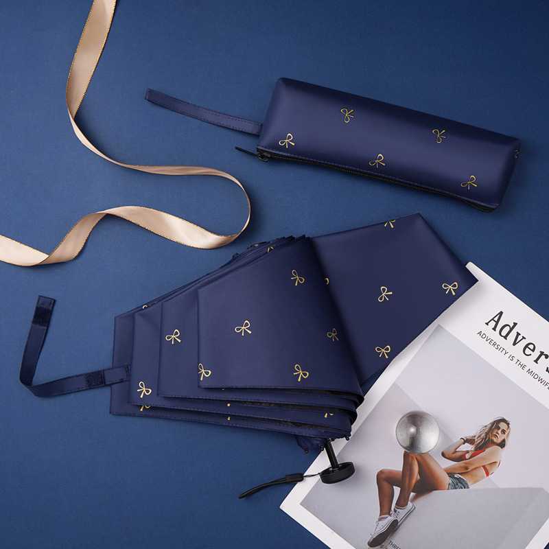 新款直销笔袋伞三折伞碳纤维太阳伞黑胶防晒伞晴雨两用遮阳伞户外