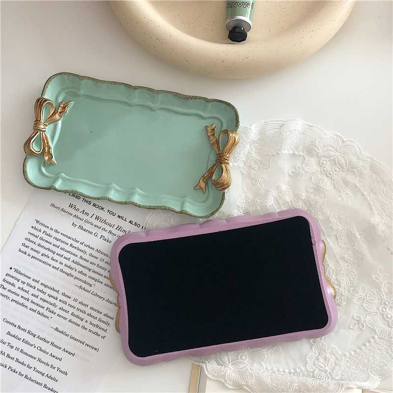 新款直销源头法式做旧树脂盘戒指收纳托盘复古蝴蝶结小碟子摆拍道