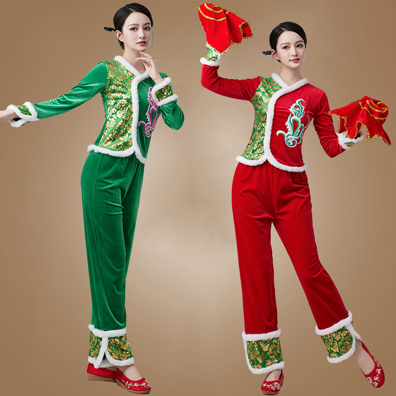 广场舞服装秋冬加厚金丝绒长袖长裤喜庆团队舞蹈服秧歌舞演出服女