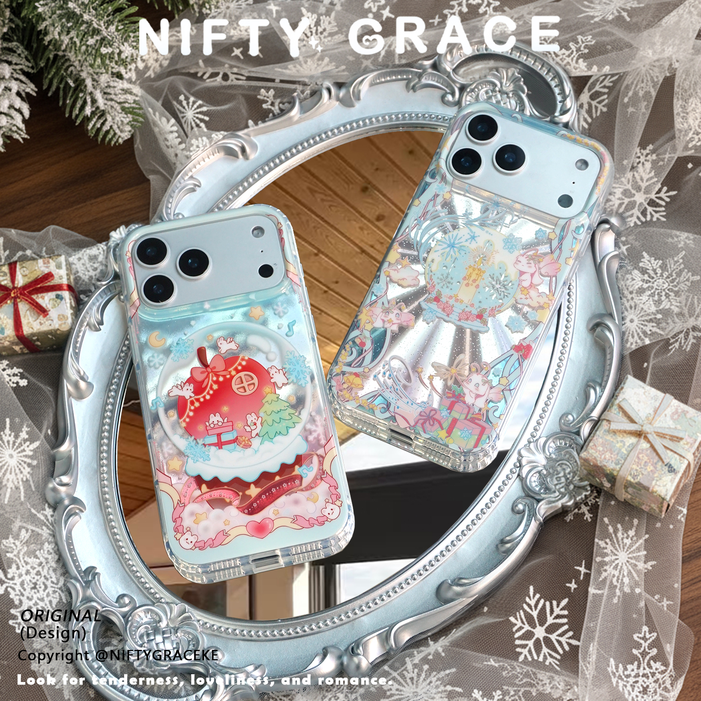 水晶球IMD双层原创设计可爱苹果17promax手机壳适用iPhone16透明新款15创意圣诞卡通童趣风保护套高级感小众