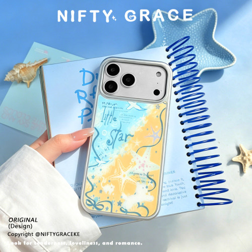 海边没烦恼鎏金银框适用iPhone17promax原创设计苹果15promax新款iPhone16promax高级感全包防摔14手机壳