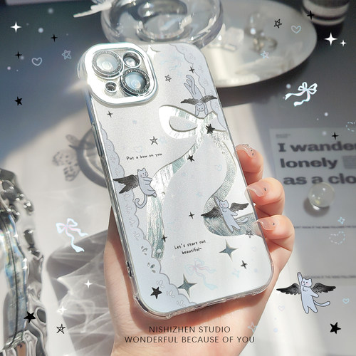 猫咪蝴蝶结羽纱壳原创苹果手机壳