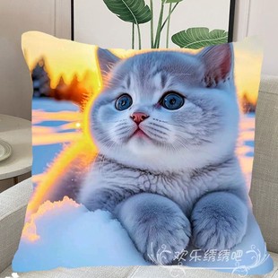 可爱猫咪抱枕套十字绣2023新y款手工自己刺绣车用靠枕diy小件线绣