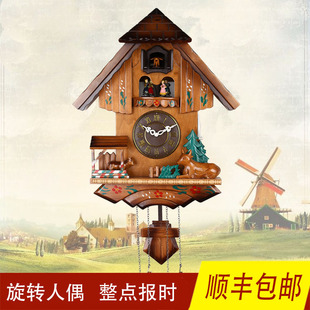 布谷鸟挂钟旋转人偶钟表s欧式咕咕钟实木手雕音乐报时钟儿童礼物